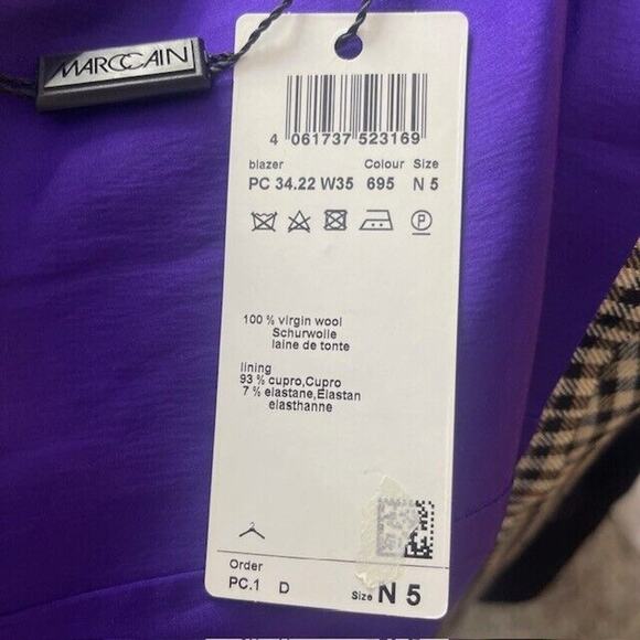 Marc Cain Womens N5 US SZ 12 Virgin Wool Plaid Blazer Jacket NWT! Retail $750 - Picture 11 of 11